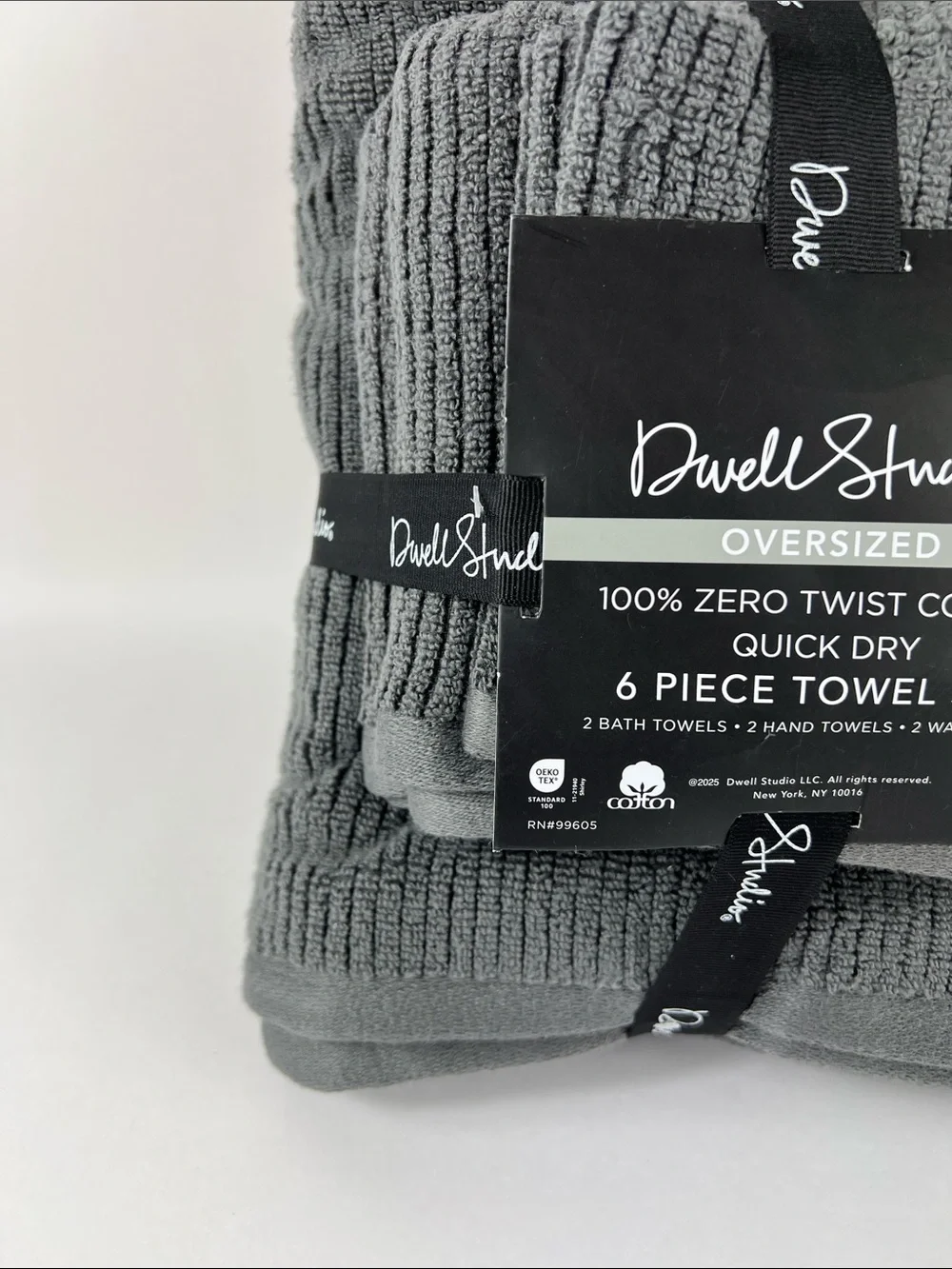 Dwell Studio Bath Towel Set Dark Gray Soft 100% Cotton Zero Twist Set of 6 NEW